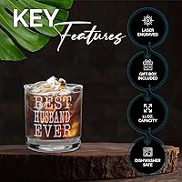 Vista 3 de shop4ever Best Husband Ever - Vaso de whisky grabado para regalo de cumpleaños para él, 11 onzas