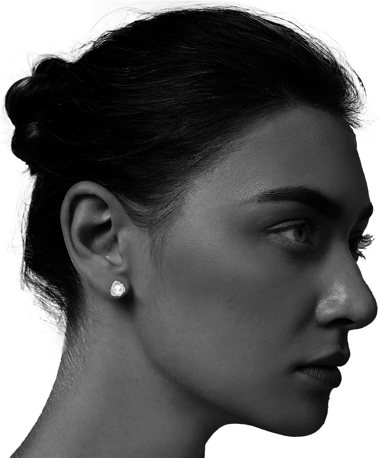 JORA Rose Gold Plated Sterling Silver Rose Flower & Pearl Stud Earrings for Women - Image 3