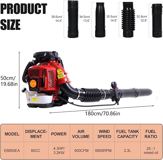 80CC Backpack Leaf Blower - Gas Powered 2-Stroke Engine, Grass Lawn Blower[900CFM] Air Volume Blower Powerful Wind Snow Blower for Lawn Garden Blowing Leaves Snow Debris and Dust