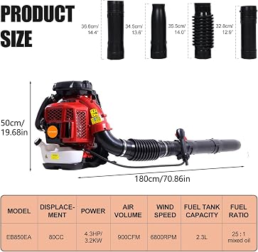 80CC Backpack Leaf Blower - Gas Powered 2-Stroke Engine, Grass Lawn Blower[900CFM] Air Volume Blower Powerful Wind Snow Blower for Lawn Garden Blowing Leaves Snow Debris and Dust
