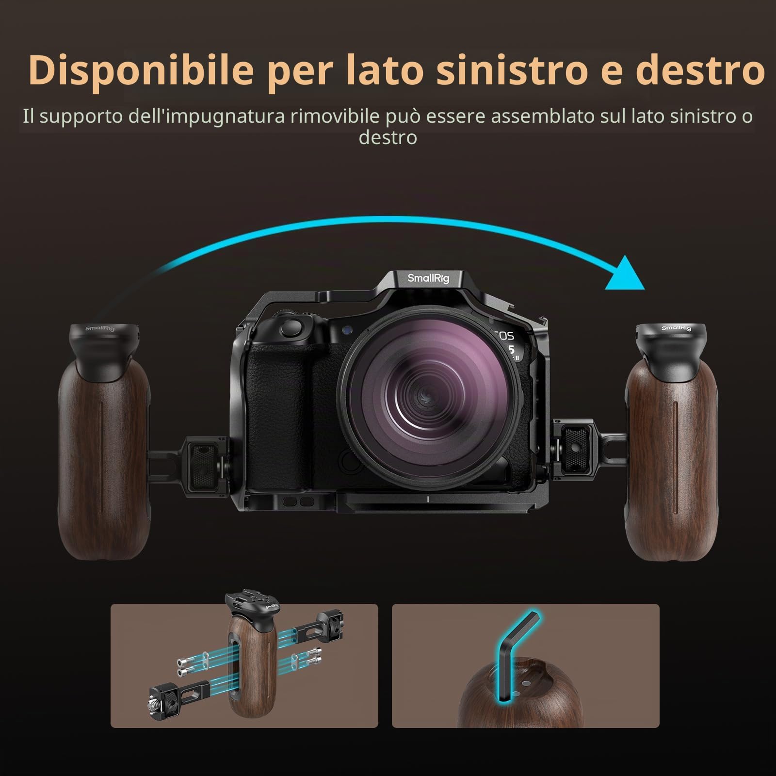 SMALLRIG Maniglia laterale in legno per gabbie per fotocamere con vite di posizionamento due in uno, regolazione verticale di 29 mm / 1,14 pollici, capacità di carico di 15 kg / 33,1 libbre - 5238