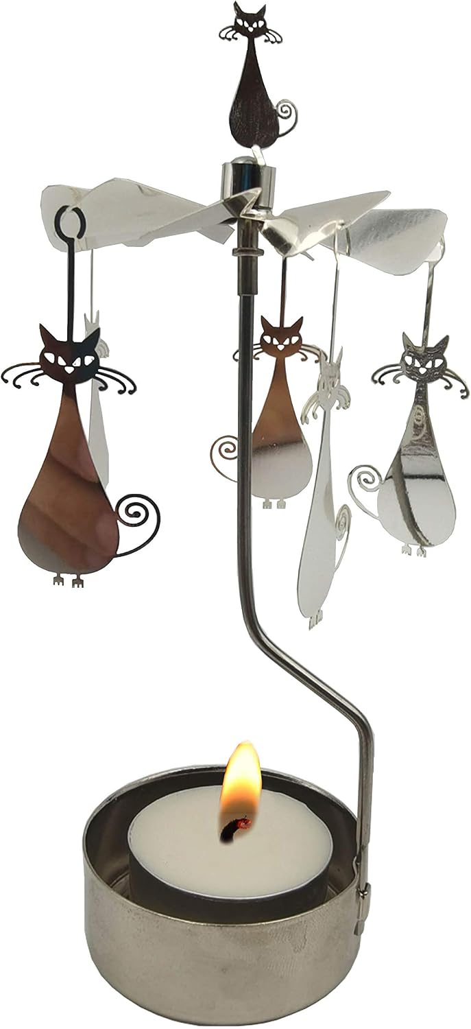 Rotary Candle Holder Spinning Metal Cartoon Cat Design