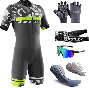 Triathlon Suits Men Short Sleeve Swimskin,Mens Cycling Skinsuit Padded One Piece Trisuit Bike High Density Cycling Mat,Bicycle Training, Running Swimming Cycling Skin Suit