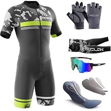 Triathlon Suits Men Short Sleeve Swimskin Mens Cycling Skinsuit Padded One Piece Trisuit Bike High Density Cycling Mat Bicycle Training, Running Swimming Cycling Skin Suit