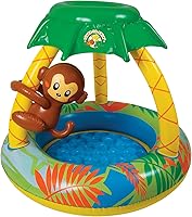 Poolmaster Go Bananas Monkey Inflatable Kiddie Pool with Canopy - Toddler Splash Pool, Sun Shade Seat & Squeaky Toy for Ages 2+