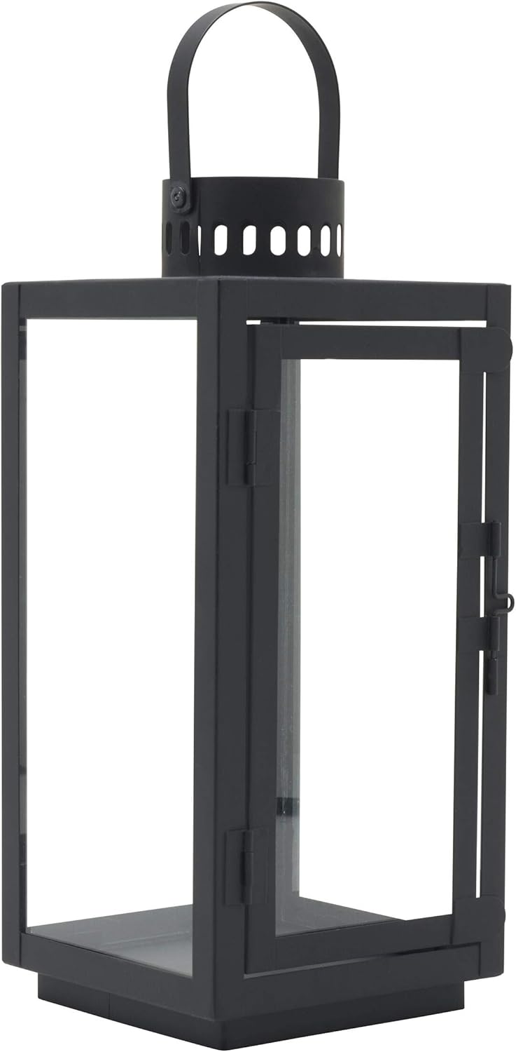 Elements Rectangular Metal Lantern, 12-Inch, Black : Home & Kitchen
