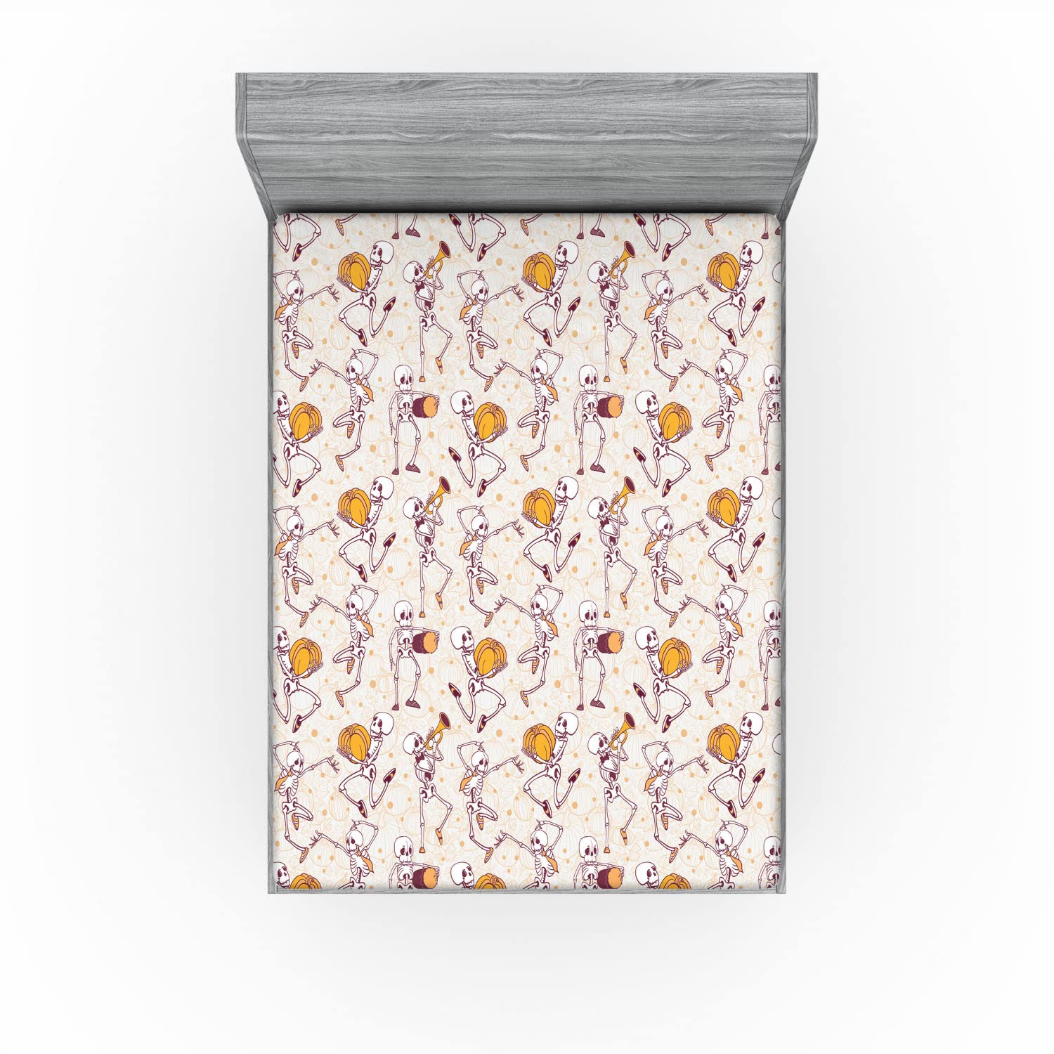 Ambesonne Skeleton 2 Pack Fitted Sheet, Halloween Pattern Pumpkin, Bed Cover All-Round Elastic Deep Pockets 2 Pieces, Package Contains 2 California King Fitted Sheets, Rose Orange