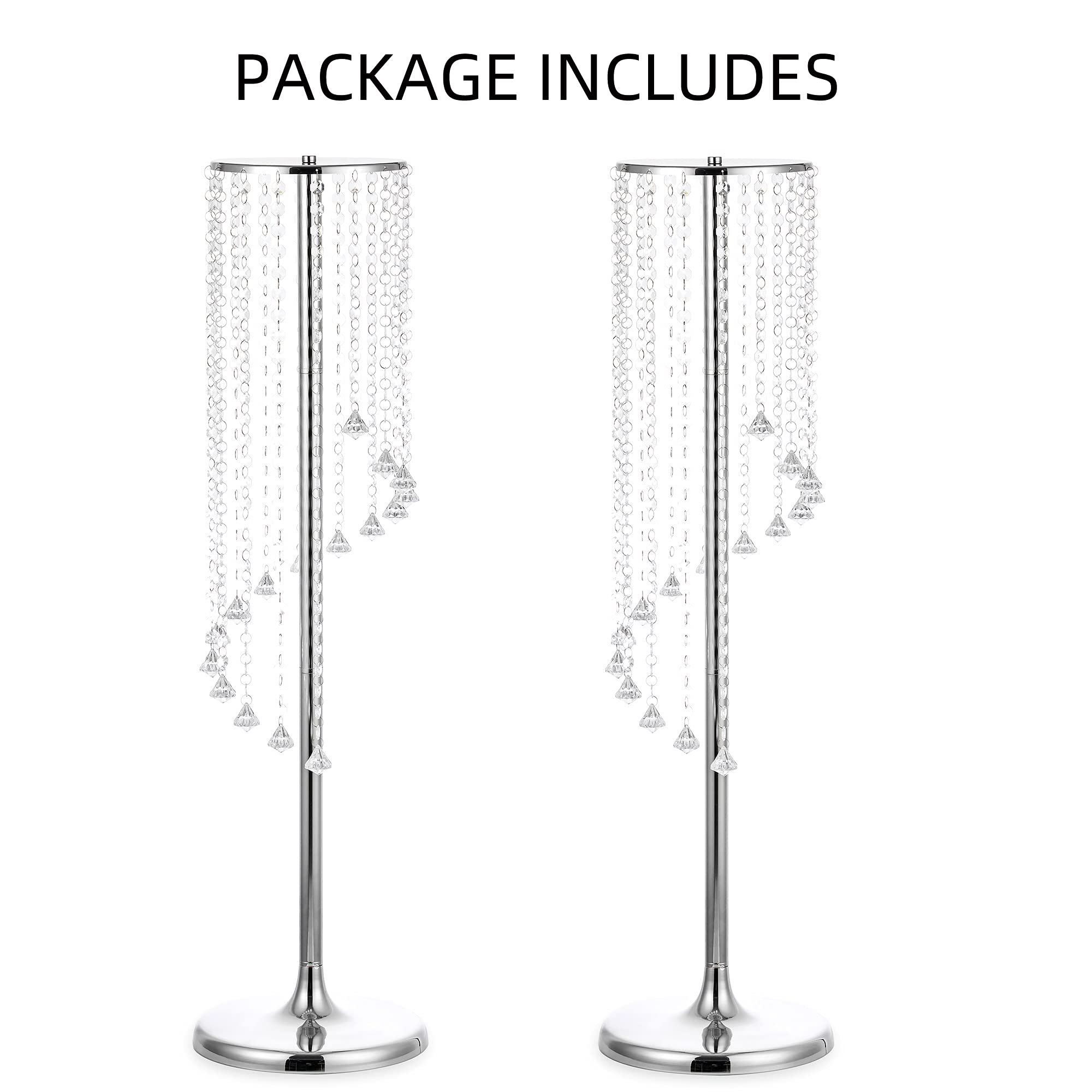 Nuptio 2 Pcs 35.4inch Tall Wedding Centerpieces Silver Vases Crystal Flower Vase Metal Flowers Stand for Party Tables Decorations - Elegant Bulk Weddings Decoration Table Chandelier Centerpiece stands