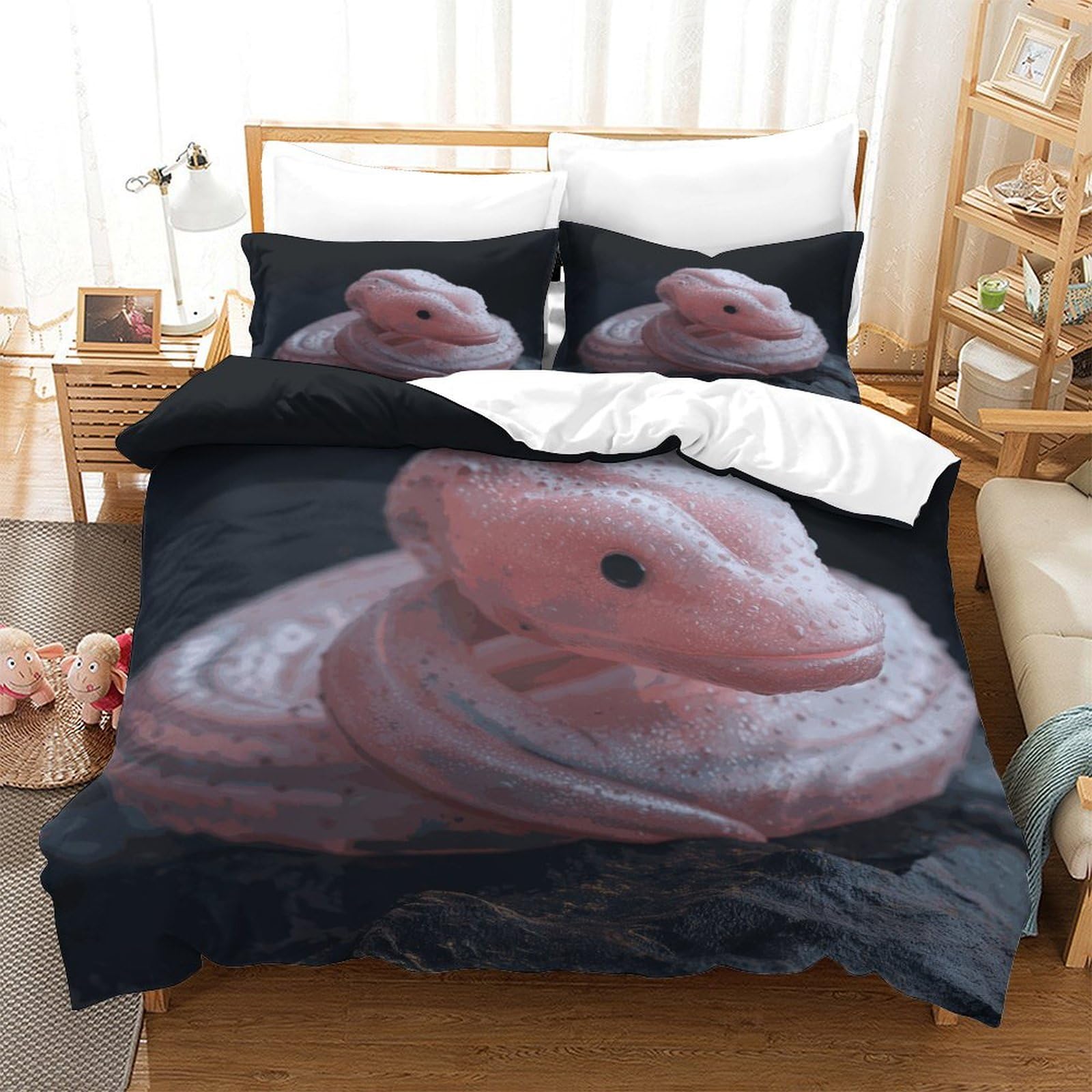 P1S9U7W5Y Realistic Snake 3D Printed Duvet Cover Set 3pcs Microfiber Animal Print Bedding Set Single（140x200cm）