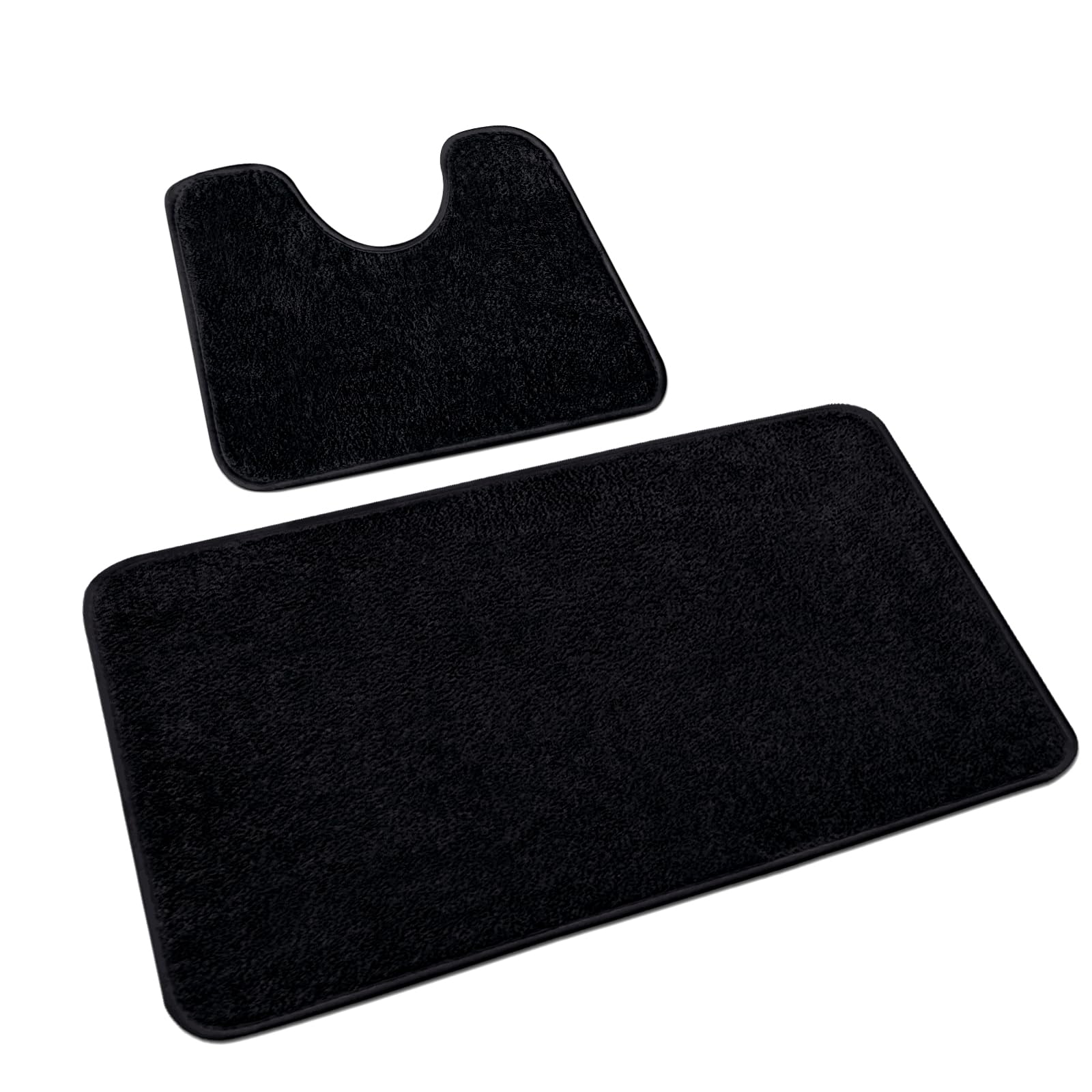 2-Piece Bathroom Rug Set, Soft Microfibre Bathroom Mat and Toilet Rug with Cut-Out, Non-Slip Bath Mat, Washable, Black, 50 x 80 cm + 50 x 40 cm