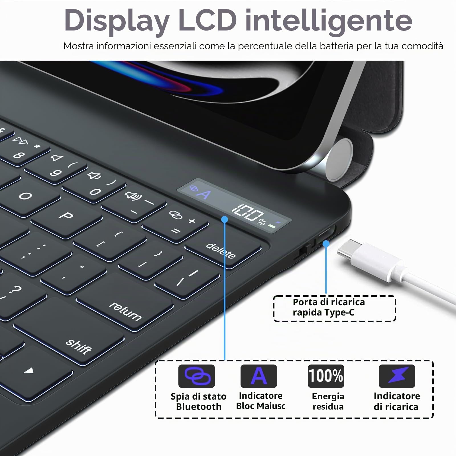 TECHGEAR Custodia per tastiera per Apple iPad Pro 11" (M4) 2024/5a generazione, custodia sottile magnetica flottante con supporto, trackpad multi-touch di precisione, retroilluminazione a 7 colori