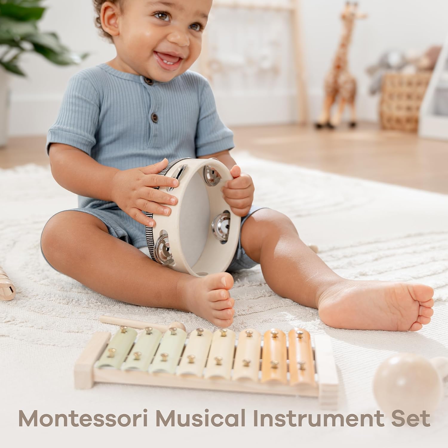 Kids Musical Instruments Set and Stacking Rocks Bundled by Comfy Cubs