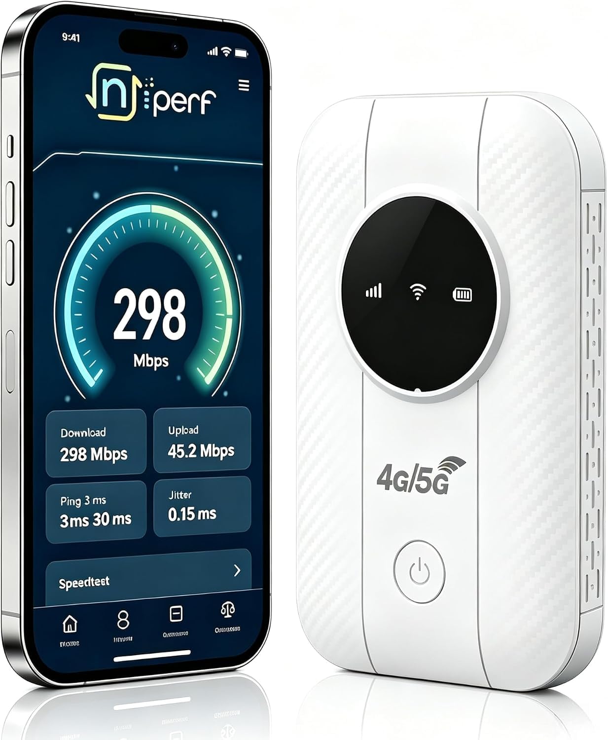 Routeur 5G Portable WiFi 6, Déverrouillé avec Emplacement SIM Modem Internet Mobile Haut Débit 5G/4G+, Connexion Jusqu'à 26 Appareils, Idéal Voyage et Télétravail