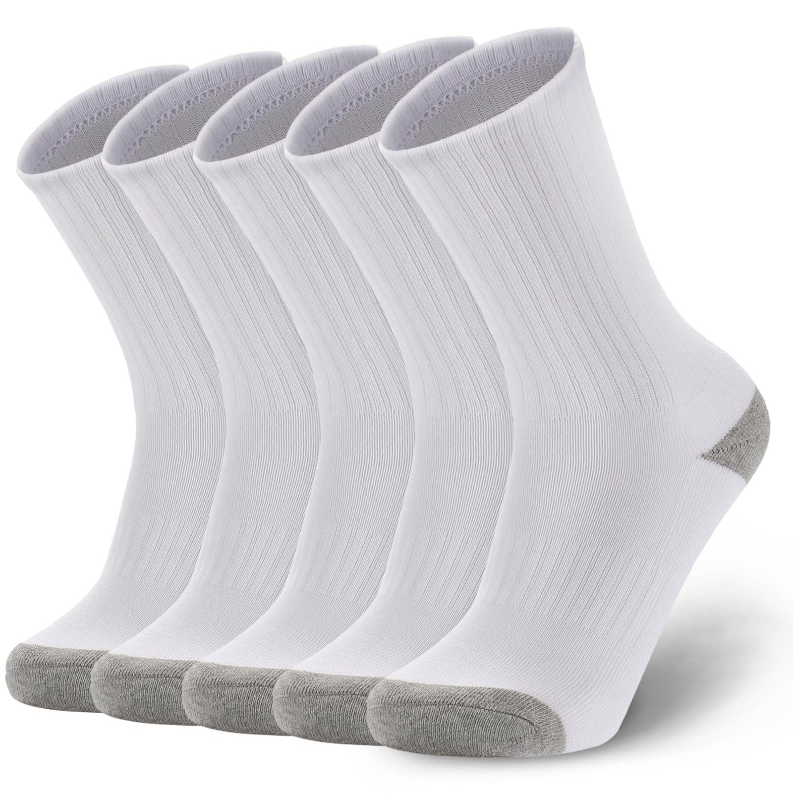Ultrafun 5 Pairs Striped Crew Socks Cotton Cushioned Athletic Sports Running Socks for Men Women Teens