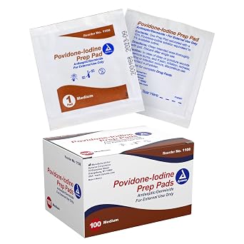Dynarex Povidone-Iodine Prep Pads, Saturated with Povidone Iodine 10%, Medical-Grade Antiseptic Wipes used for Prepping prior Minor Procedures, Medium, 1 Case of 100 Prep Pads
