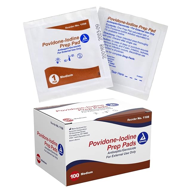 Dynarex Povidone-Iodine Prep Pads Saturated with Povidone Iodine 10 Medical-Grade Antiseptic Wipes used for Prepping prior Minor Procedures