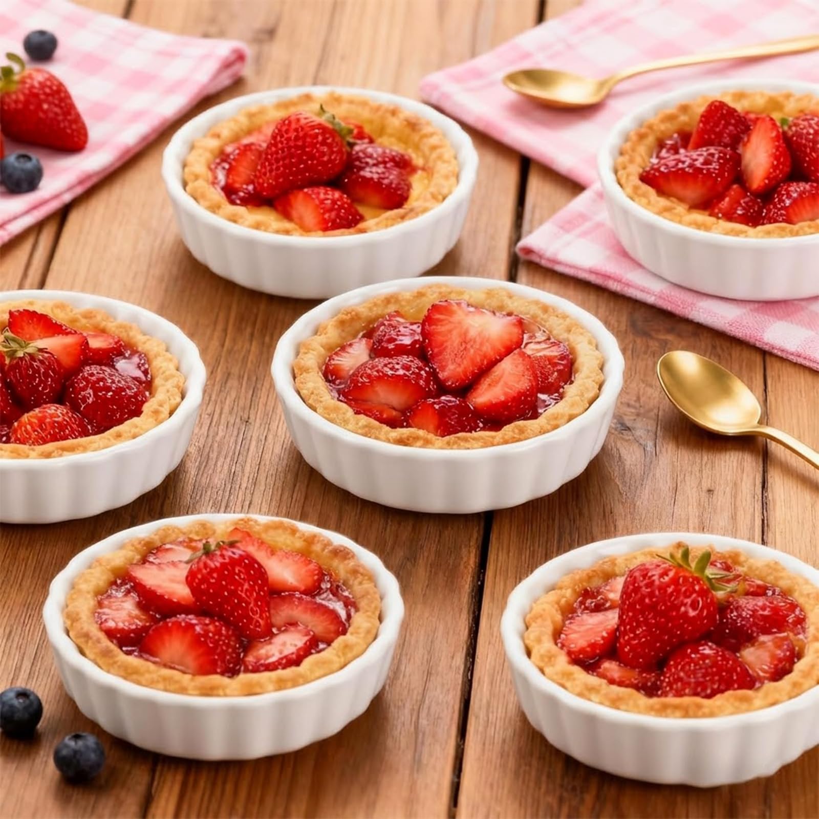 Lot de 6 petits plats à tarte en céramique - 12,8 x 2,6 cm - Blanc - 240 ml - Pour soufflé, fondants muffins, crème brûlée