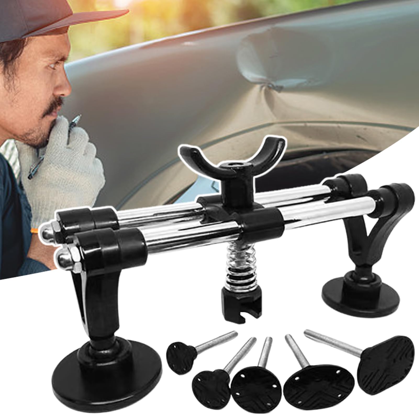 Kit per la rimozione di ammaccature, kit estrattore per ammaccature per carrozzeria - Kit estrattore per ponte - Estrattore di ammaccature in acciaio con doppio polo, Estrattore di ammaccature multifu