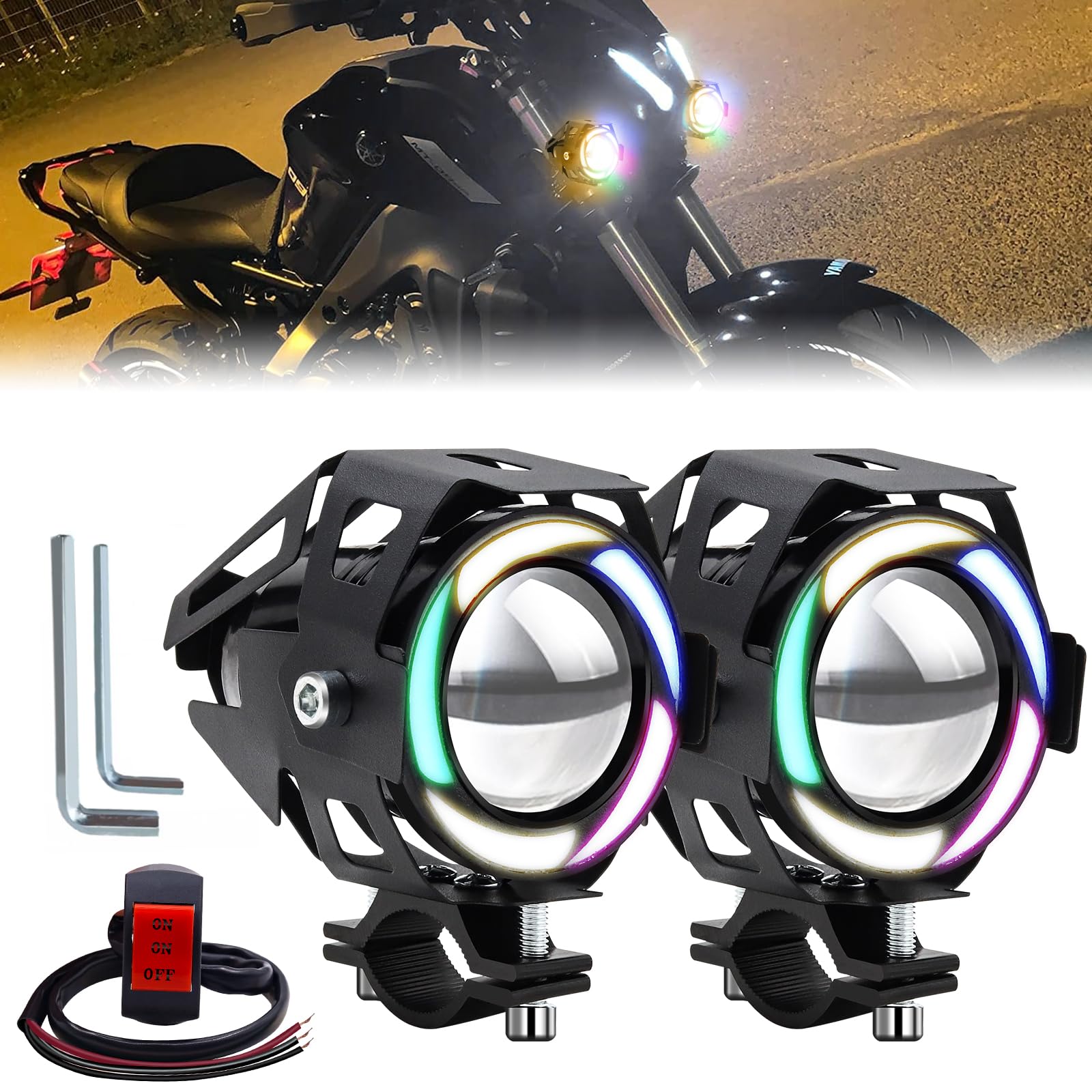 ☆ Ygmylandbb バイク用 LEDフォグランプ イ り＋スイッチ 329 Amazon | Ygmylandbb オートバイ LEDフォグランプ イカリング バイク用