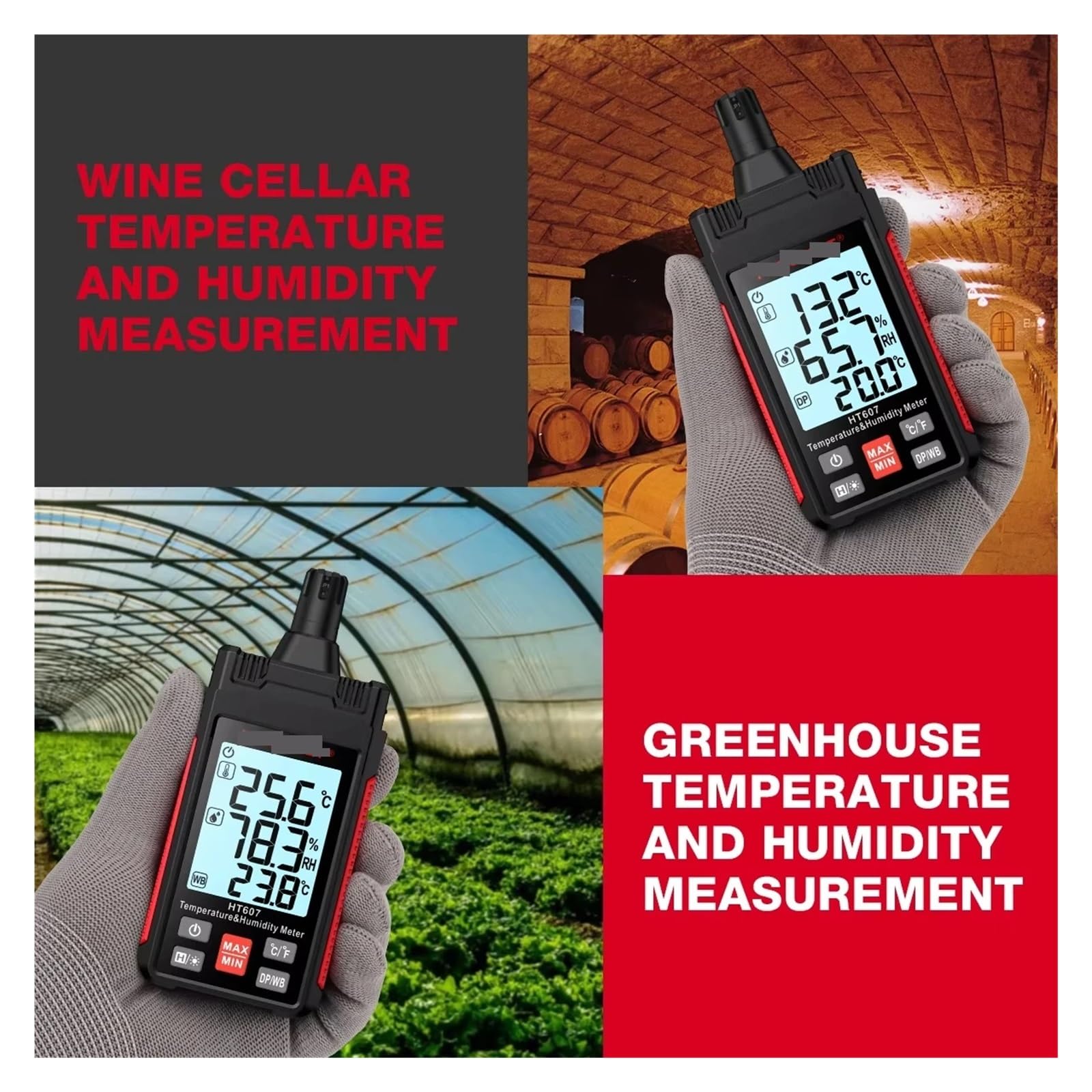 Misuratore di umidità Igrometro Digitale Per Misuratore Di Umidità Della Temperatura HT607 Con Punto Rugiada Ambientale per la cucina domestica