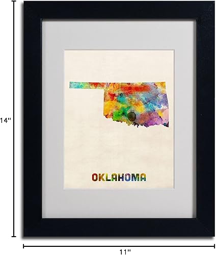 Miniatura 6 de Trademark Fine Art Mapa de Oklahoma - Arte enmarcado enmarcada de Michael Tompsett en marco negro, 11 x 14 pulgadas