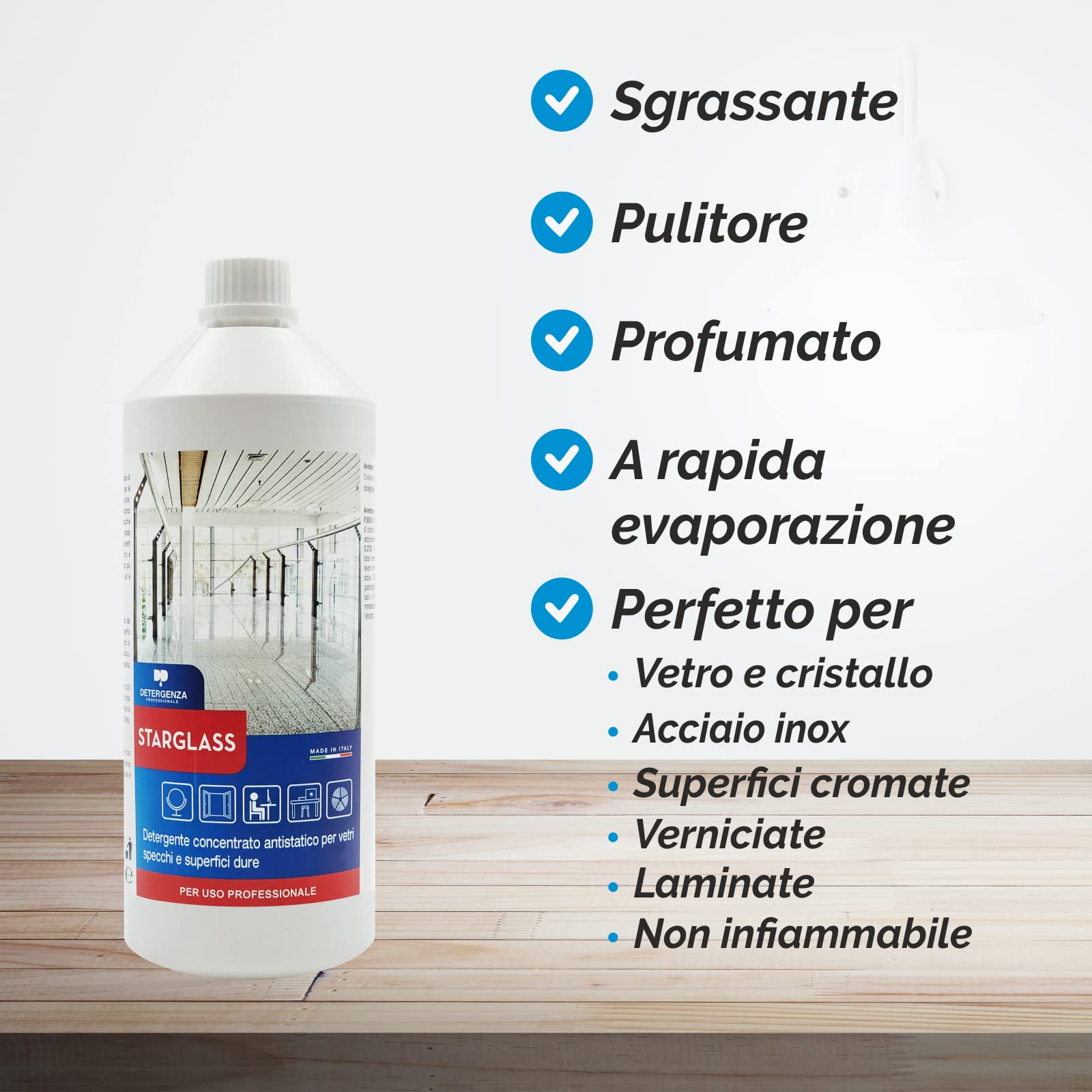 STARGLASS DETERGENTE CONCENTRATO Antistatico per VETRI SPECCHI E SUPERFICI DURE 1 L