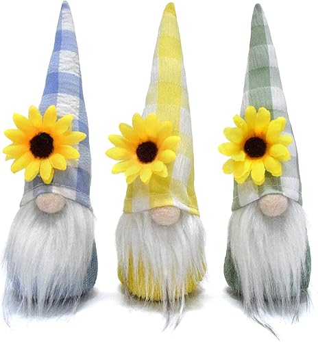 Vytina 3 piezas de gnomos de verano y otoño, girasol, muñeca sueca Tomte, gnomo, gnomo, a cuadros, elfo, bandeja escalonada, decoración del hogar,