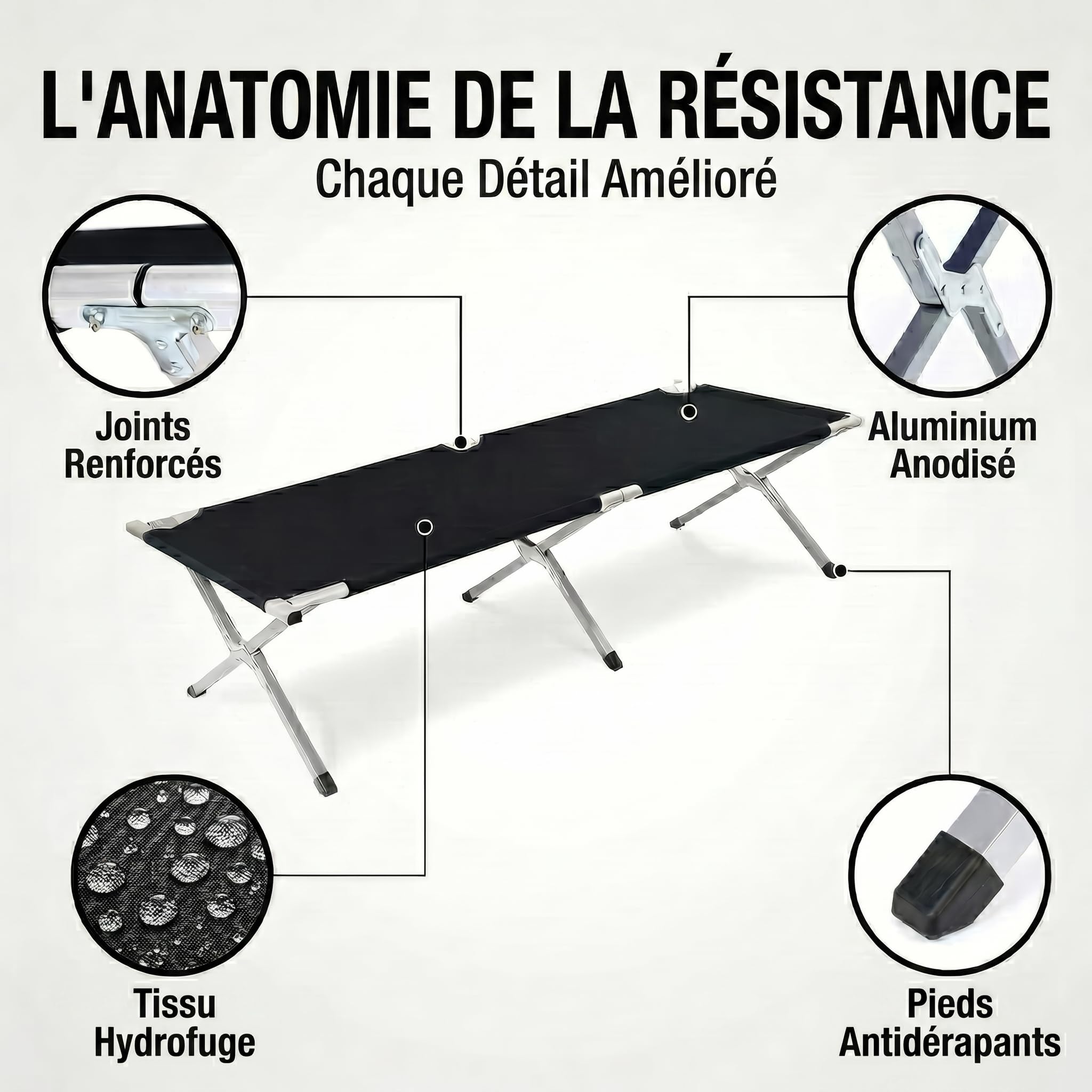GOODS+GADGETS Lit de Camp Pliable en Aluminium pour l'armée - Lit de Camping Pliable et lit d'invité
