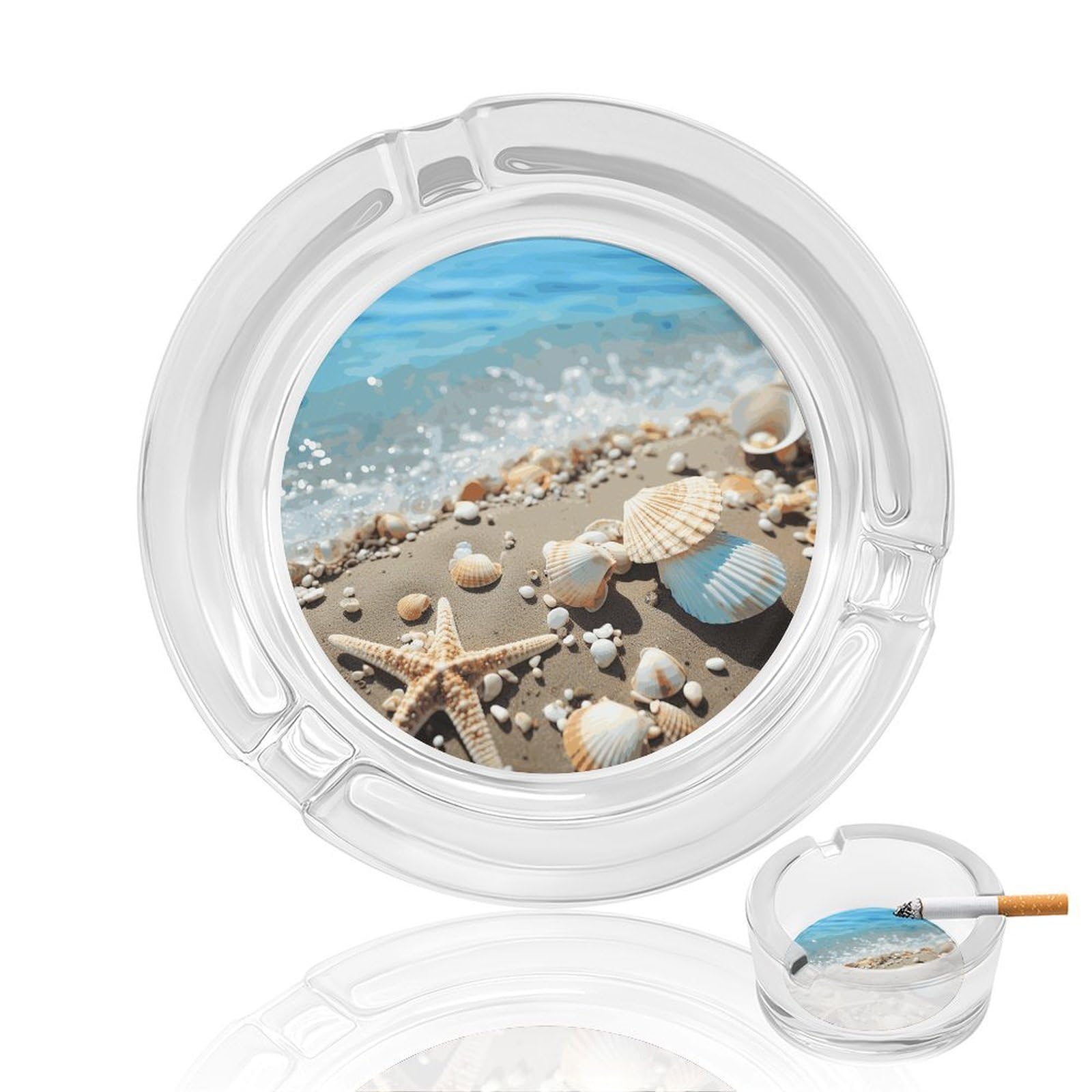 Cendrier en verre design coquillages et étoiles de mer pour maison et bureau