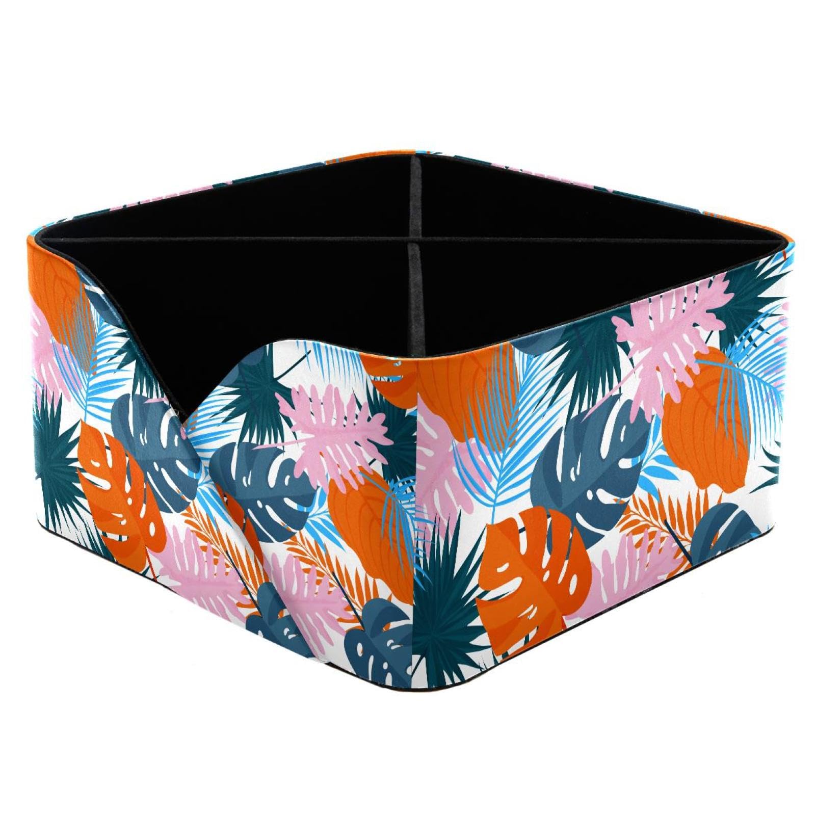 KengjuTesu Tropical Leaves Desktop Organizer Pen Holder, Rectangular Pencil Cup for Office, Study and Makeup Stations