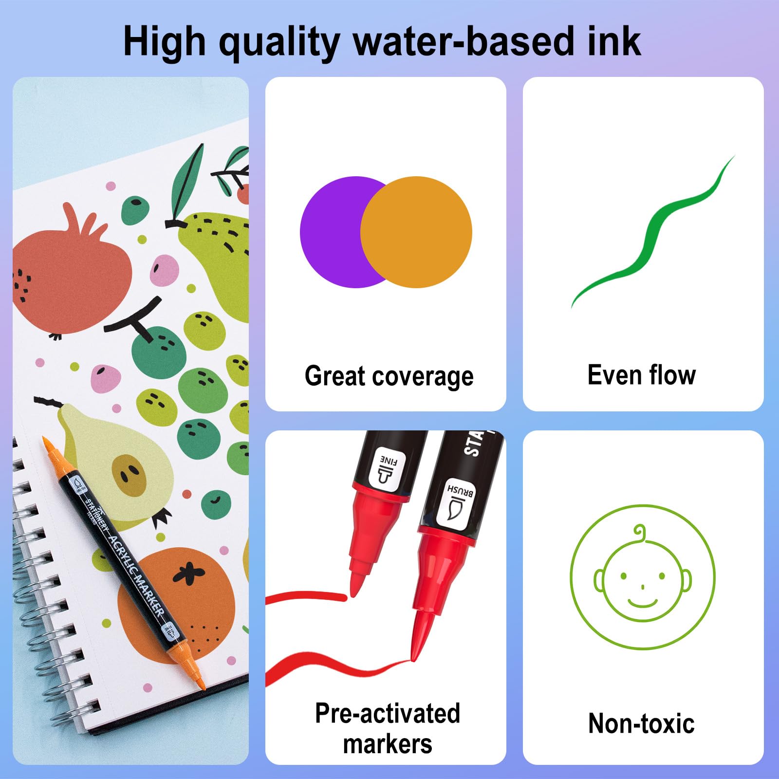 STATIONERY ISLAND Permanent Acrylic Paint Pens 24 Colours – Dual Tip Markers for Rock, Pumpkin, Stone, Glass, Ceramic, Wood & Fabric – Fine & Brush Tip Water Based Paint Pens for Halloween Crafts — view 4