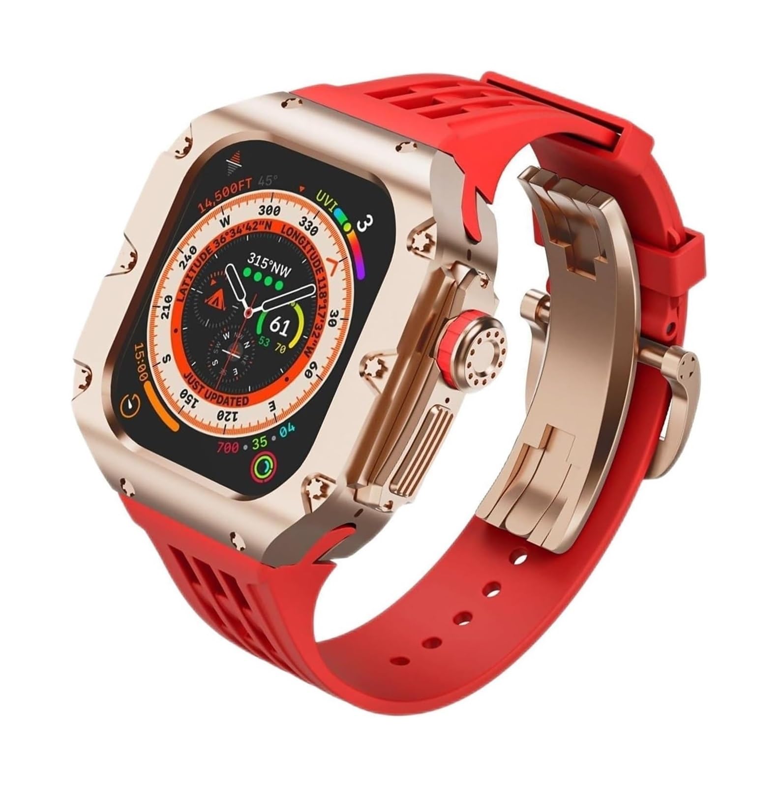Tytanowa metalowa obudowa do zegarka gumowa opaska zestaw modów, do Apple Watch Series Ultra 2 49 mm akcesoria zastępcze, mężczyźni kobiety styl Rm etui do zegarka zestawy modyfikacji paska