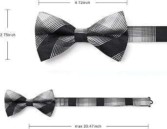 HISDERN Mens Plaid Bow Tie Set Pocket Square and Cufflinks Bowtie