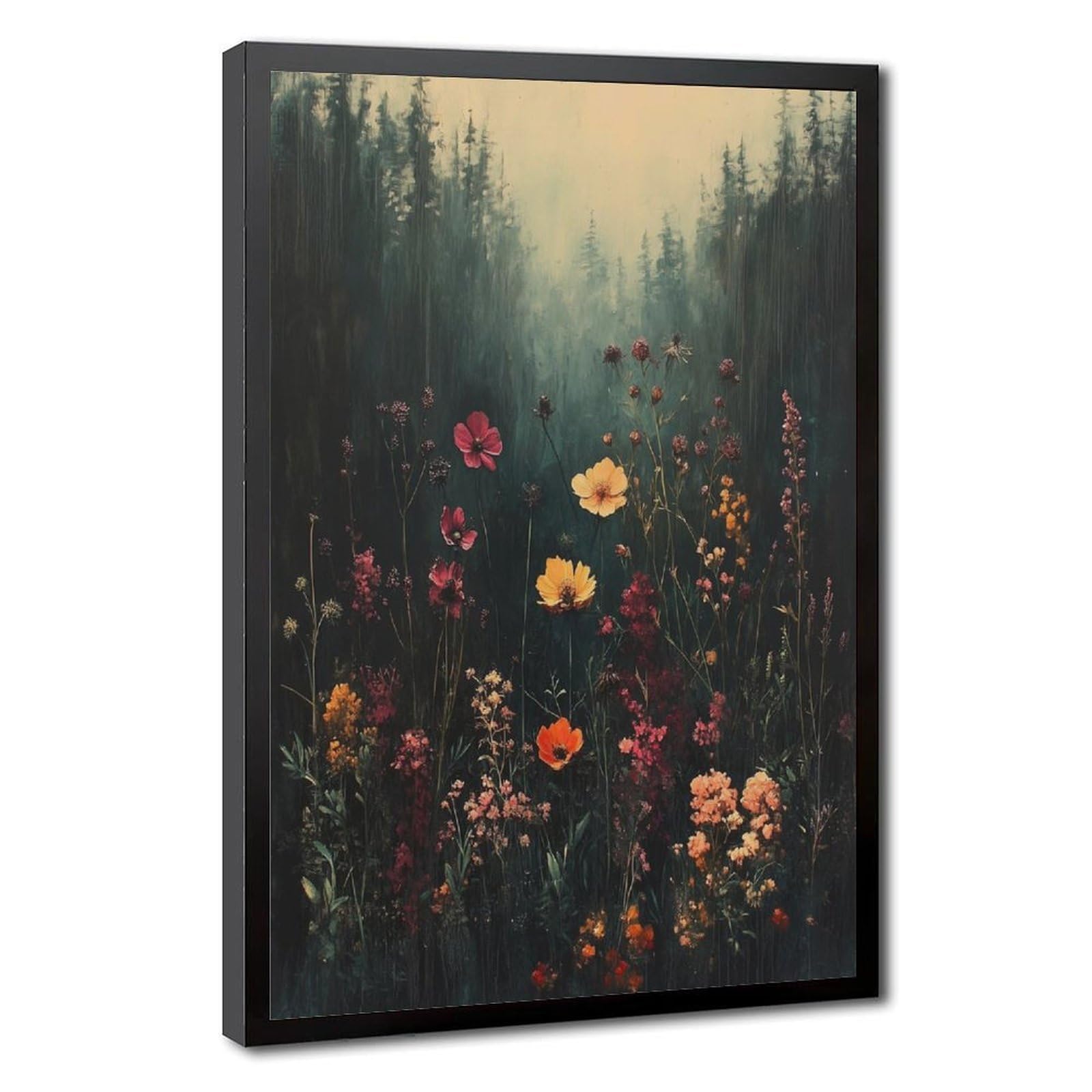 Bareronor Brown Misty Forest Wildflower Canvas Poster Bedroom Decor Landscape Office Room Decor Gift 16" L X 24" W
