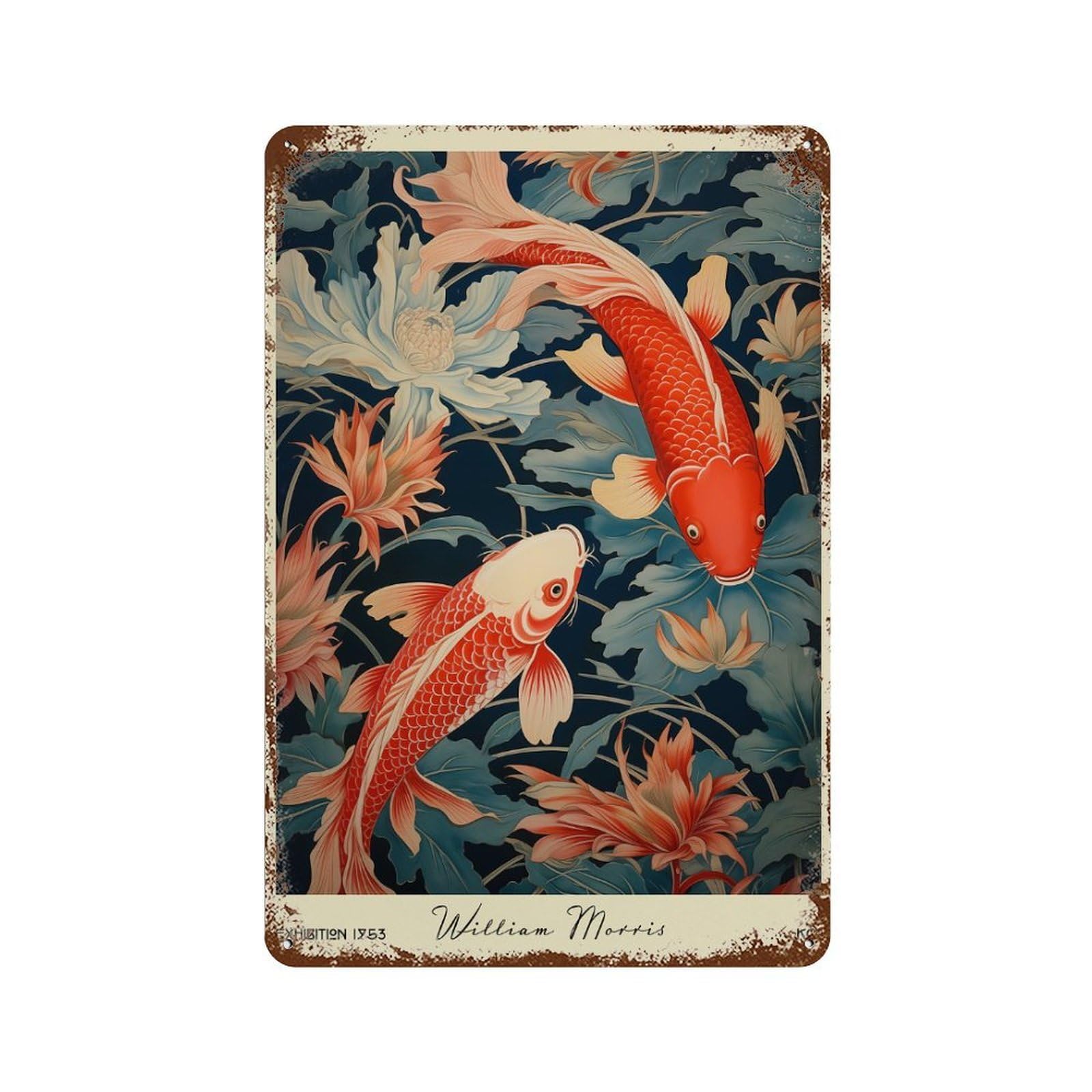 William Morris Koi Fish Retro Metal Sign 11.8"x7.9", Rustic Home Decor for Garage, Pub Or Kitchen
