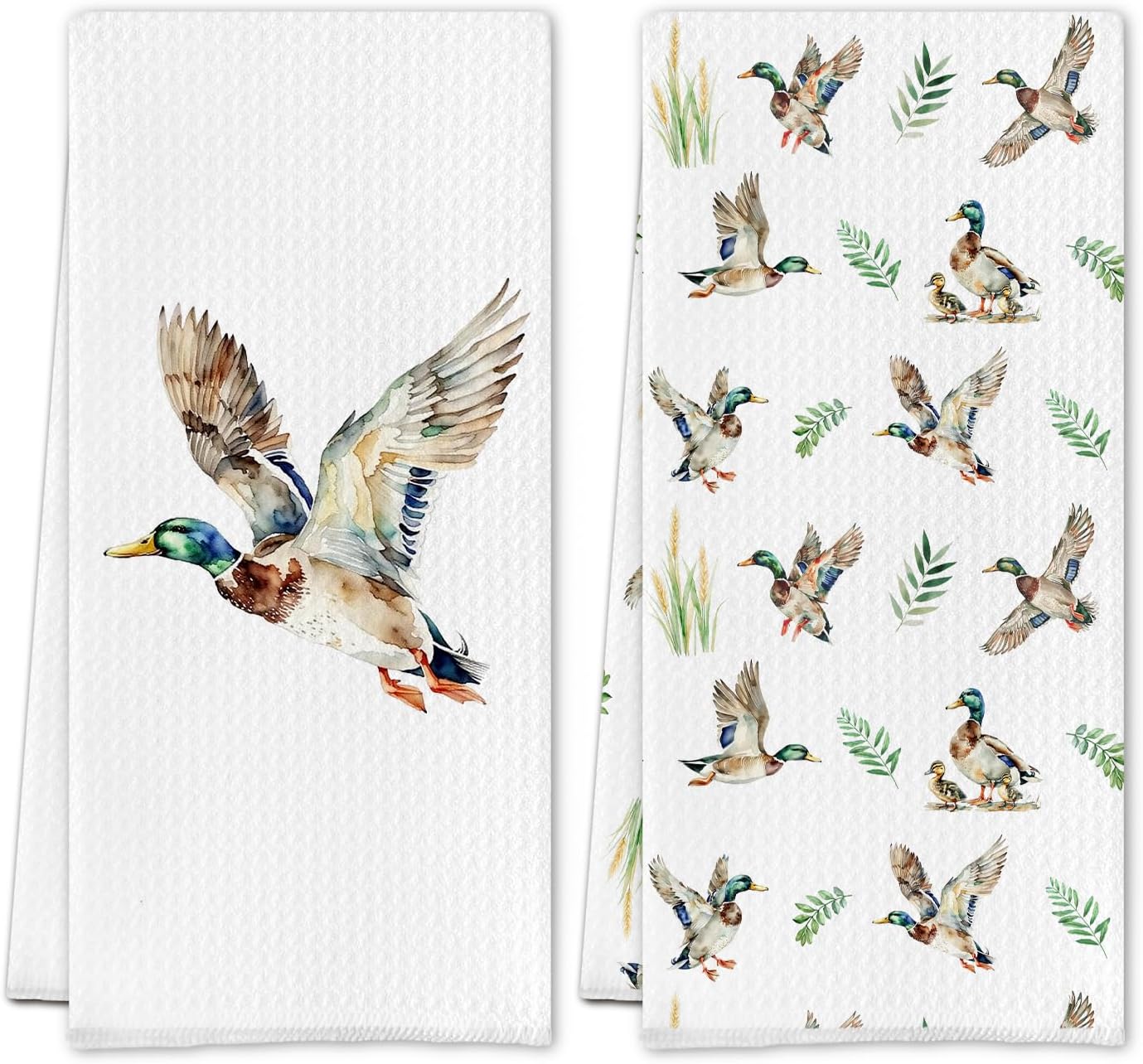 Rustic Mallard Duck Kitchen Towels, Duck Lovers Dish Tea Towels Gifts for Women Men, Farmhouse Cottagecore Mallard Ducks Decorative Hand Towel for Kitchen Bathroom, 16x24 Inch Set of 2