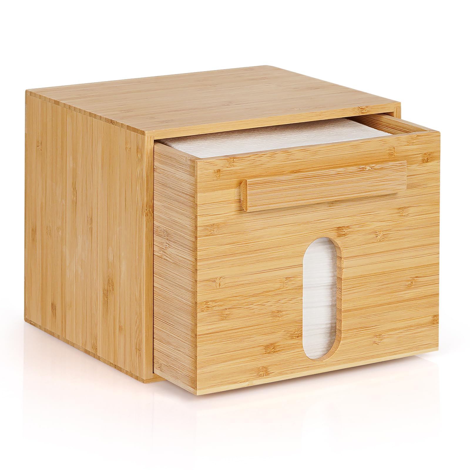 Disposable Face Towel Holder Bamboo Storage Box, Facial Towels Container Box with Drawer, Clean Towel XL Organizer for Bathroom(Excluding Facial