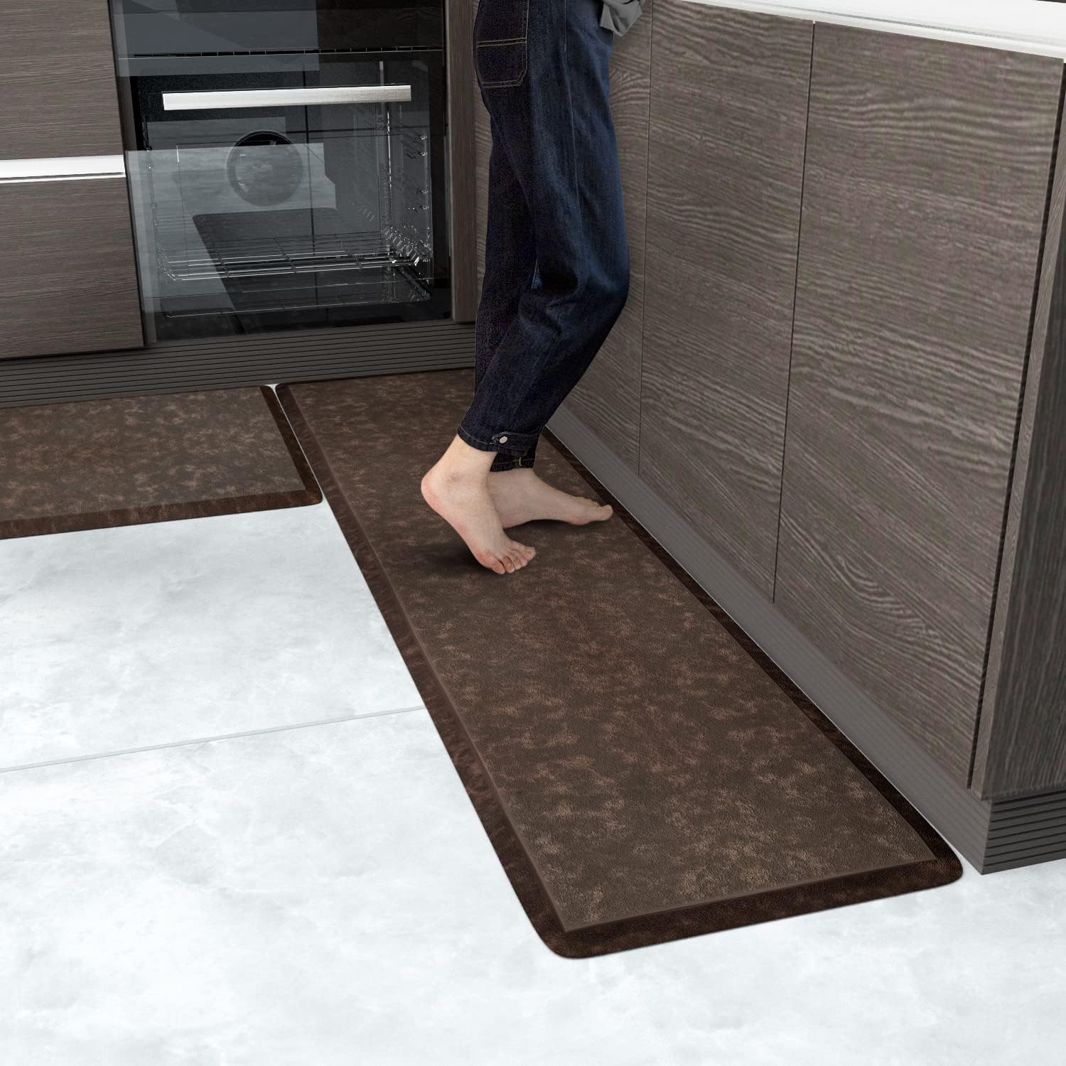 2pc Kitchen Mats Anti Fatigue Mat for Kitchen Floor Kitchen Rugs Runner Standing Desk Mat Non-Slip for Home Kitchen Office 60"x17.3"+28"x17.3" Brown