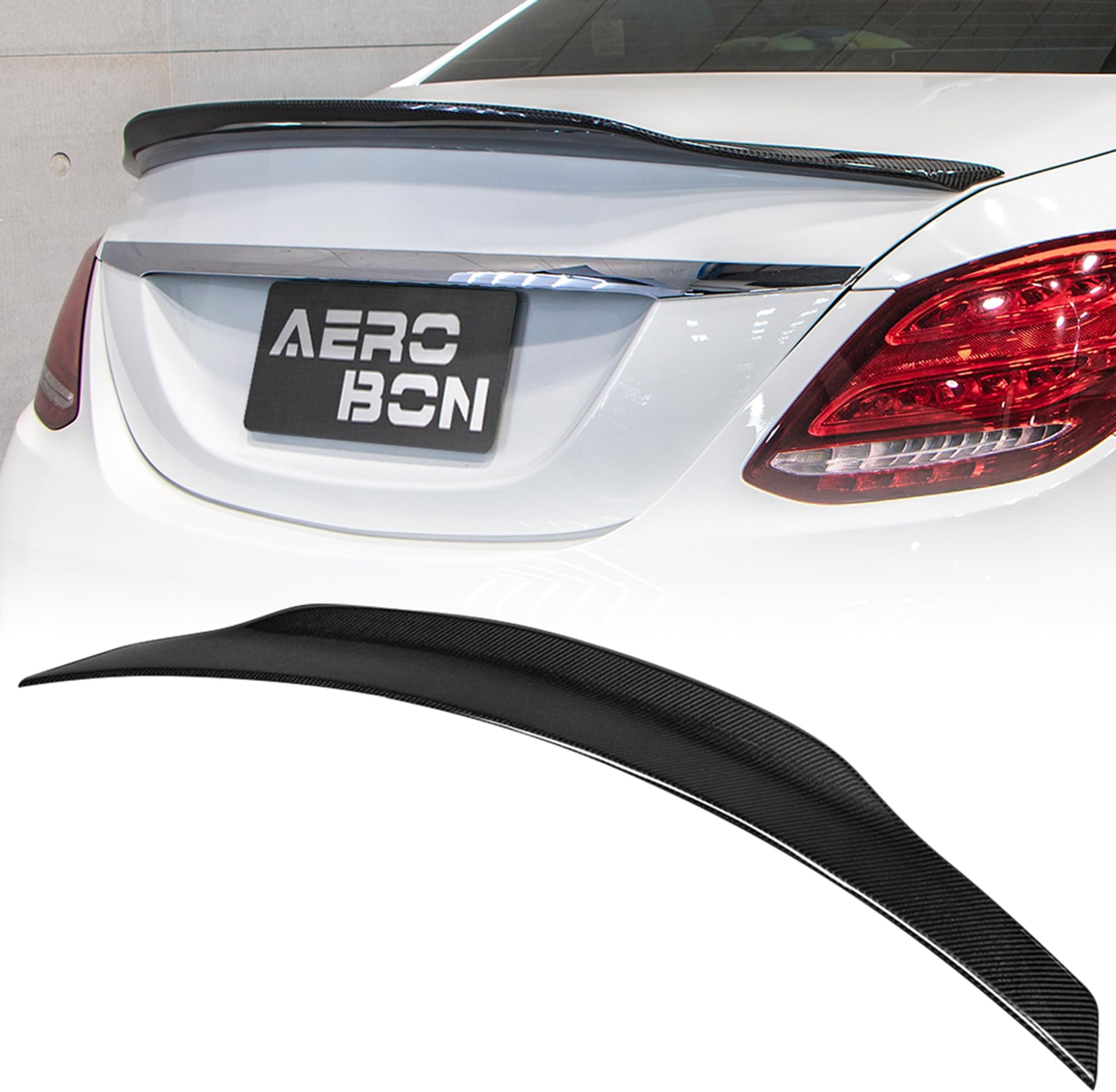 AeroBon Real Carbon Fiber Trunk Spoiler Compatible with 2015-2021 Mercedes C Class W205 Sedan Rear Spoiler (SP Style) Sport Plus
