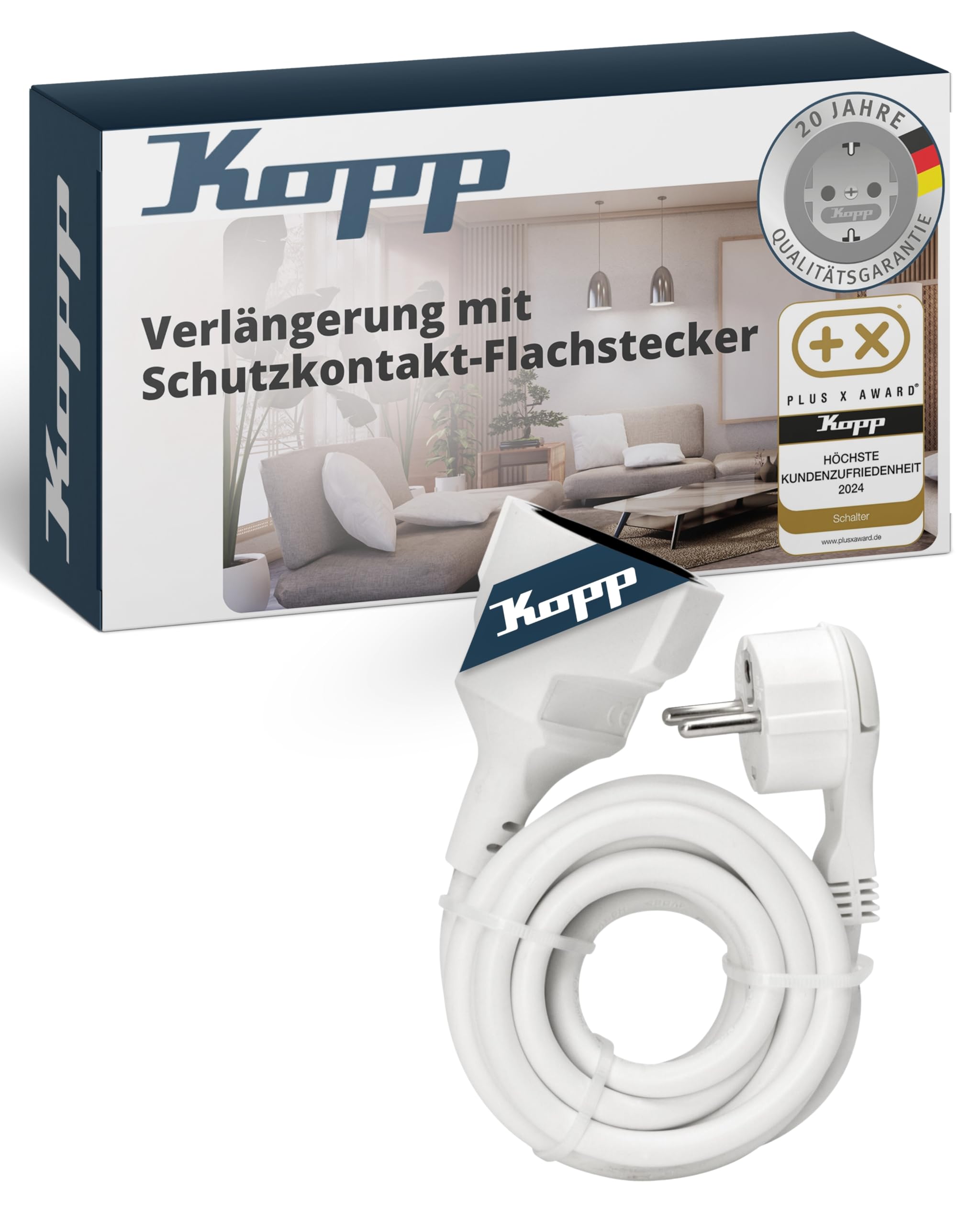 Kopp Verlängerungskabel mit Schutzkontakt-Flachstecker, 3m