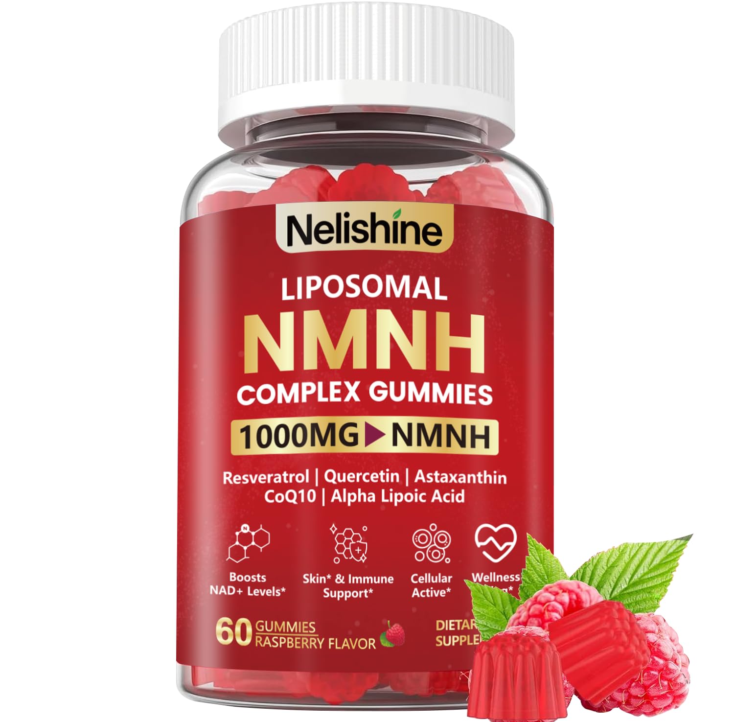 1000MG NMN Supplement Liposomal NMNH Gummies - NAD Supplement, NAD Gummies for Women & Men - Nicotinamide Riboside & Resveratrol Blend for Cellular Energy & Repair Support, Optimized Aging Support 60 Count (Pack of 1)