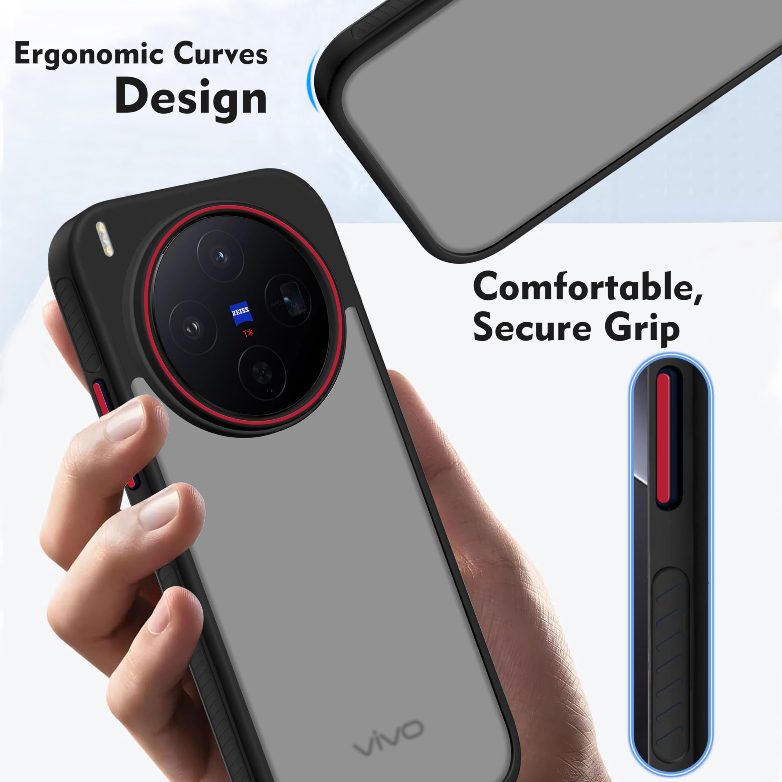 V-TAN Back Cover Vivo X300 5G, Matte Finish Transparent Case, TPU, Camera Protective Shockproof Cover (Black) — Amazon image 4