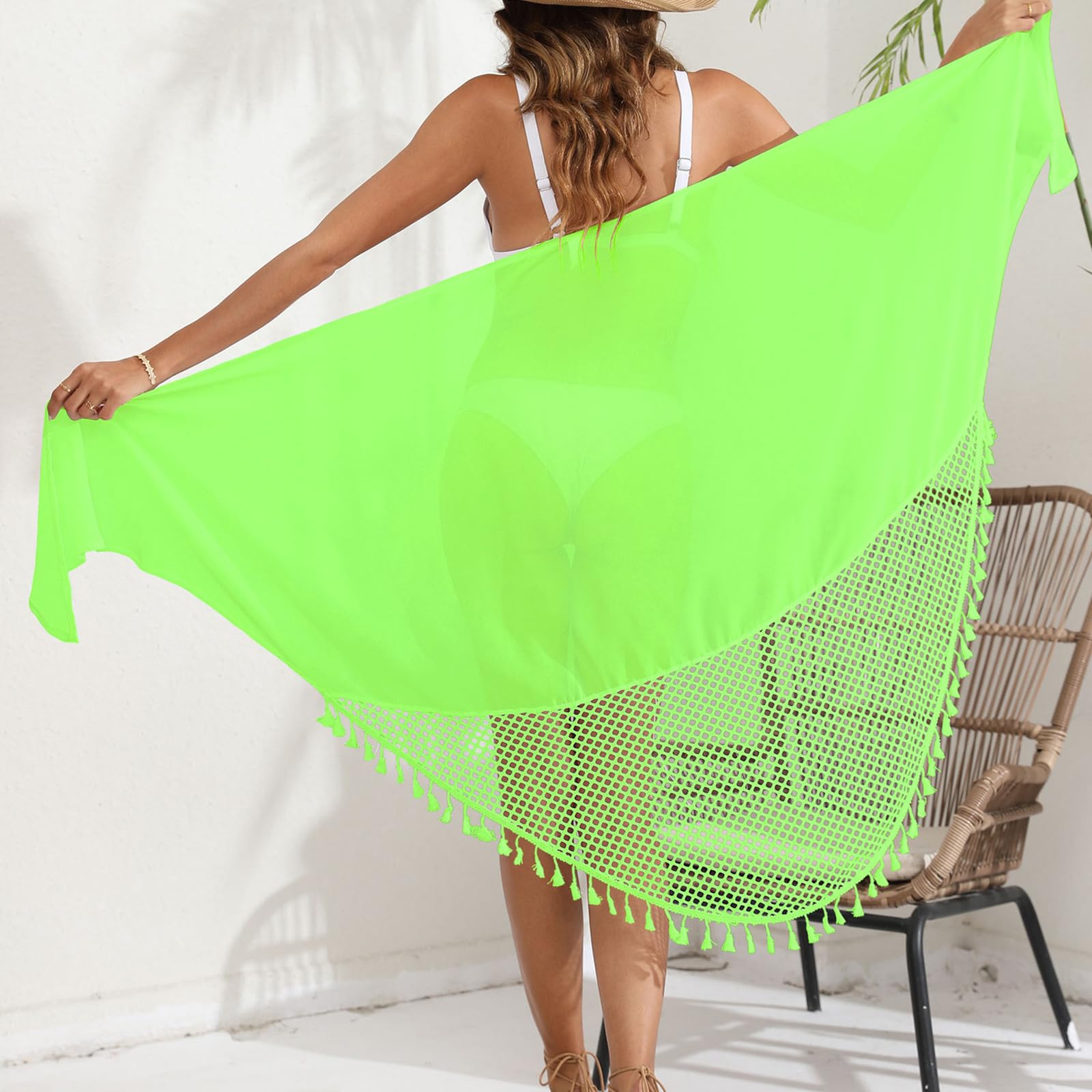 Traje de baño sólido para mujer, falda corta y transparente, vestido de playa, chal, vacaciones, salida de baño