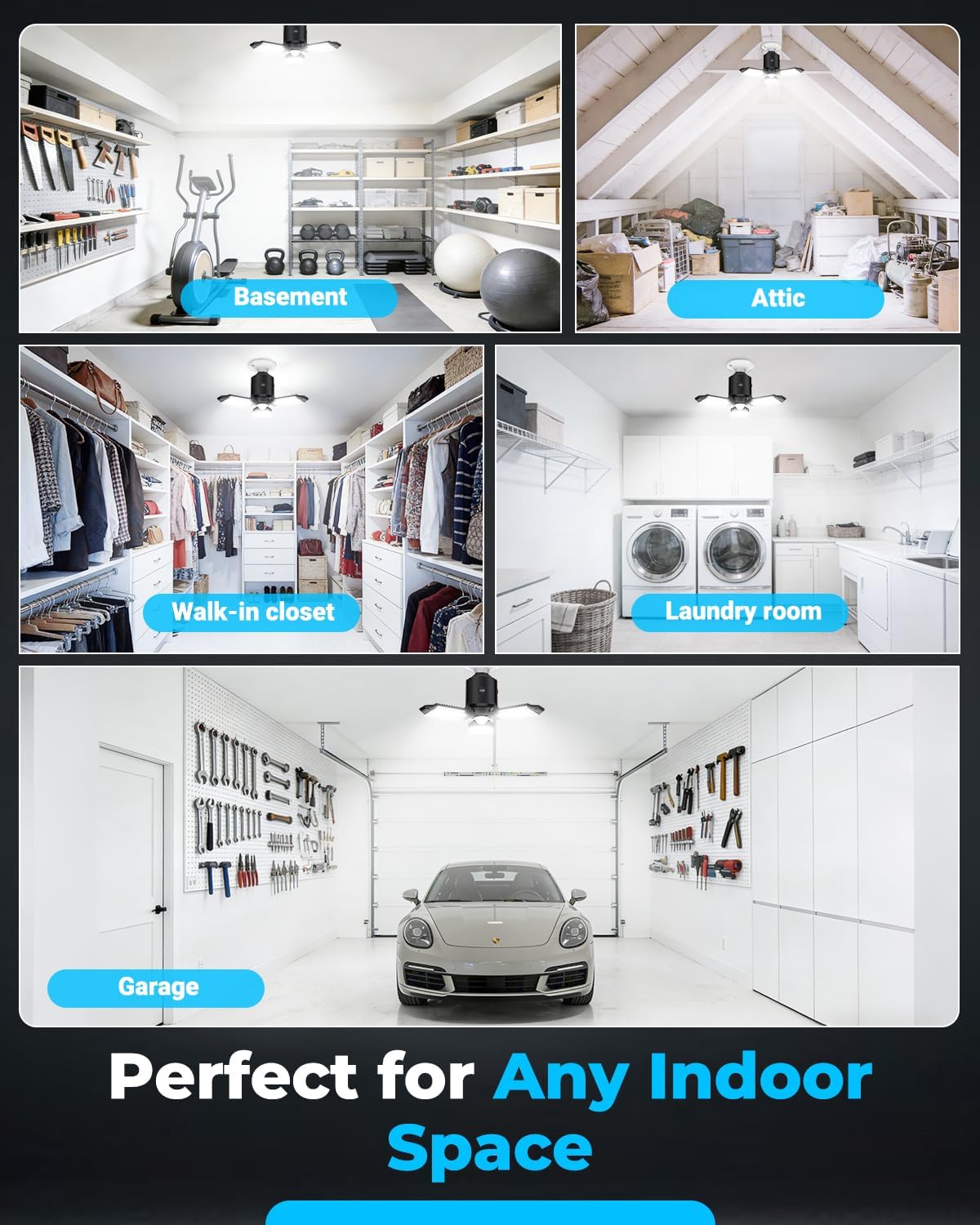 80W Motion Sensor Garage Light, All-Day Motion Activated Garage Light, Day & Night Sensing Garage Ceiling Lights,Adjustable Panels LED Shop Lights for Basement Attic, E26/E27