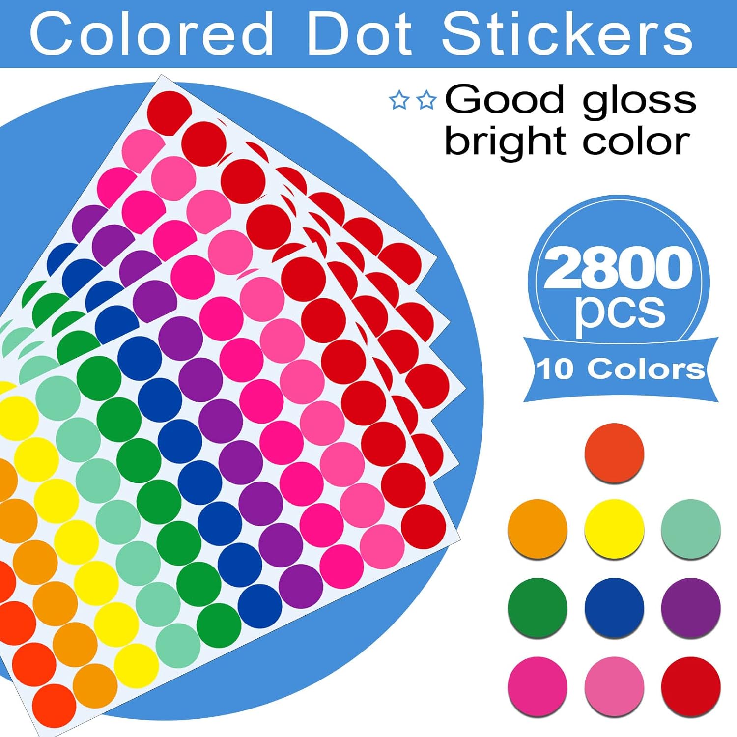 2800 PCS Dot Stickers Color Coding Labels Circle Stickers, 10 Assorted Color Colored Dot Stickers, Round Color Coding Labels Dots Stickyers for Toddlers，Classroom, Office,Papers Etc : Office Products