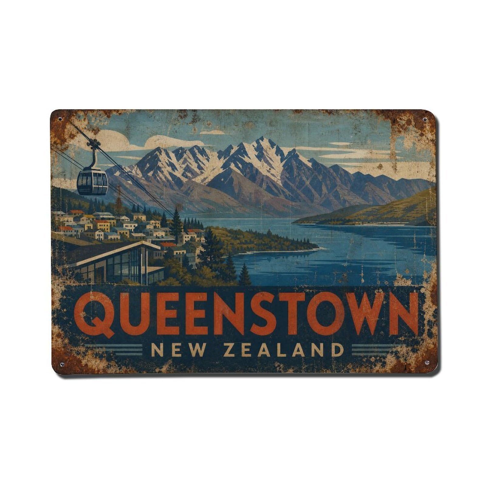 Gead 8X12inch Style Vintage Travel Queenstown New Zealand Lakes Metal Tin Sign