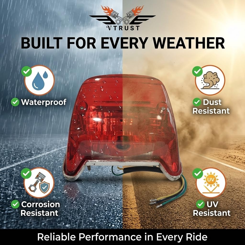 VTRUST Tail Light Assembly Compatible for Bajaj CT-100 | Rear Brake Tail Lamp with Red Lens | OEM Fit Replacement Back Light | Durable & Weather Resistant Bike Tail Light 3