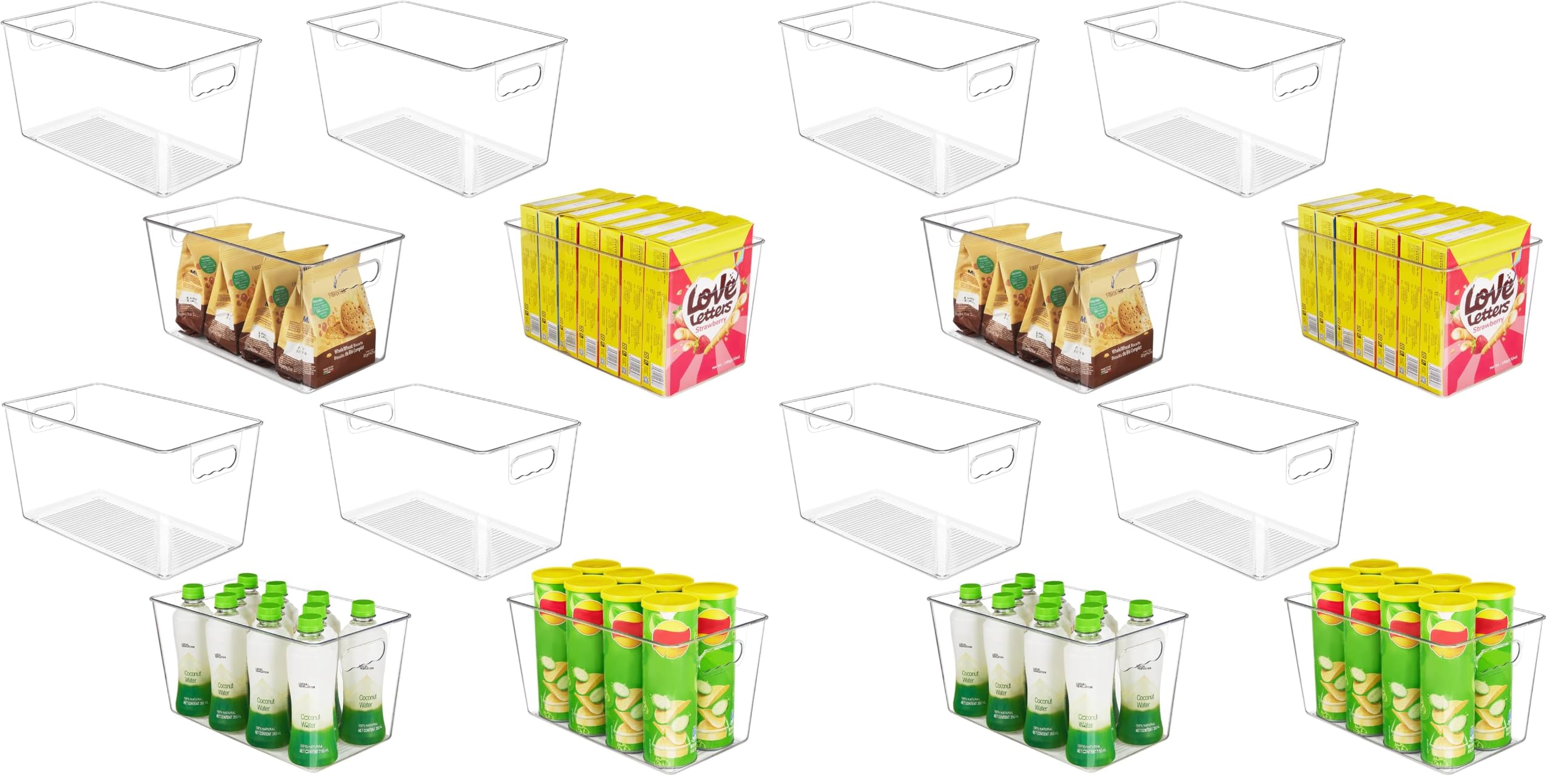 YIHONG Clear Plastic Storage Bins, 16 Pack Pantry Organizer Bins with Handle for Kitchen, Freezer,Cabinet,Closet Organization and Storage(XL)