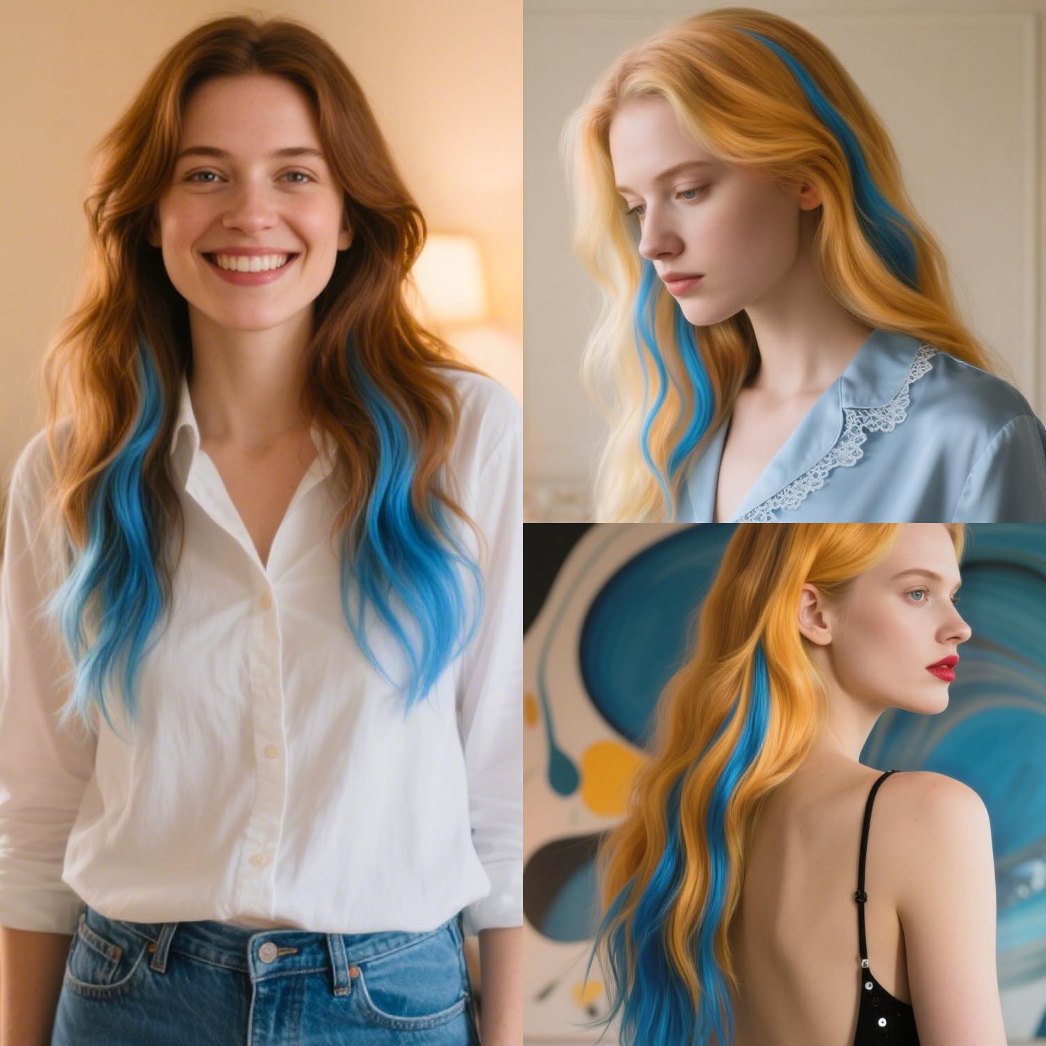 Blue Hair Extensions Clip In - 16 PCS 22" Synthetic Straight Hair Pieces for Girls and Women Highlights, bule, 56 centimeter - Image 2
