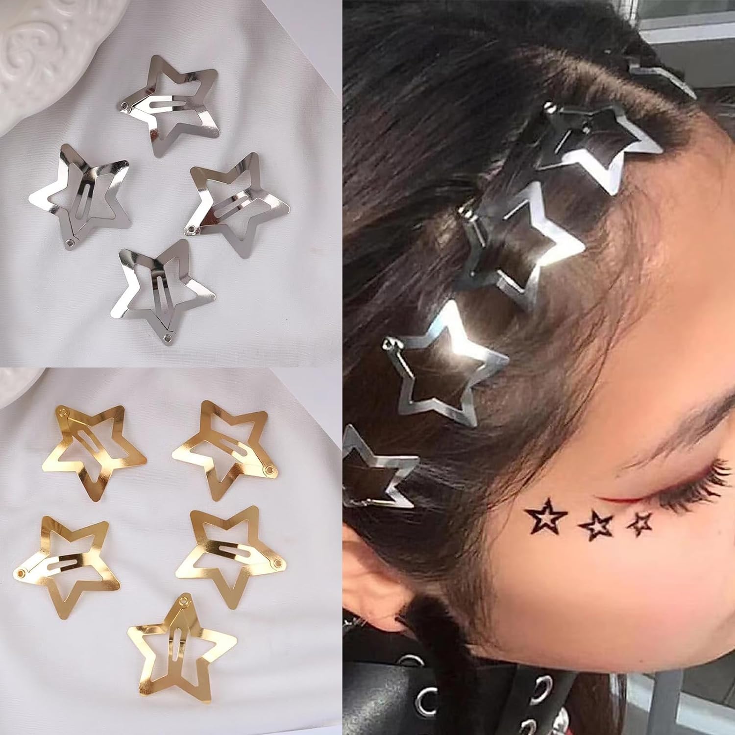 Pack of 20 Star Hair Clips, Mini Hair Clip, Silver and Gold, Star Hair Clip, Hair Accessories, Pentagram - Image 2